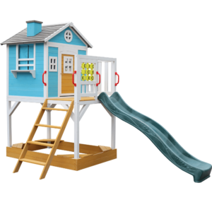 Drevený záhradný domček pre deti so šmykľavkou a pieskoviskom