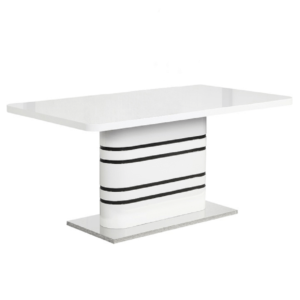 Jedálenský rozkladací stôl, biela vysoký lesk HG/čierne pásy, 160-200×90 cm, TUBAL