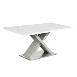 Jedálenský stôl, biela s vysokým leskom HG/betón, 160×90 cm, FARNEL