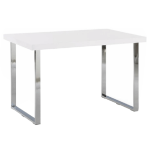 Jedálenský stôl, biela HG + chróm, 130×80 cm, TALOS
