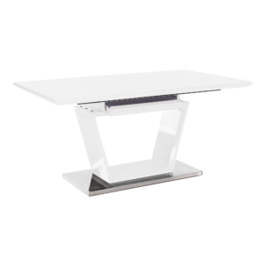 Jedálenský stôl, rozkladací, biela extra vysoký lesk/oceľ, 160-220×90 cm, PERAK