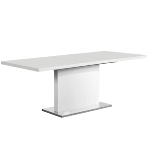 Rozkladací jedálenský stôl, biela vysoký lesk HG, 160-200×90 cm, KORINTOS