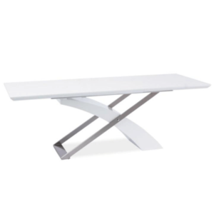 Jedálenský stôl, biela/biela extra vysoký lesk HG, 160-220×90 cm, KROS