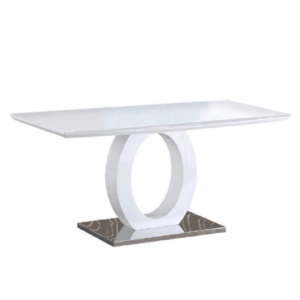 Jedálenský stôl, biela vysoký lesk/oceľ, 150×80 cm, ZARNI