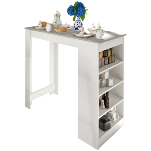 Barový stôl, biela/betón, 117×57 cm, AUSTEN