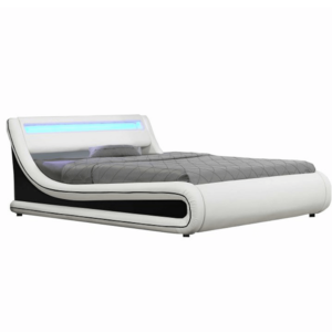 Manželská posteľ s RGB LED osvetlením, biela/čierna, 160×200, MANILA NEW